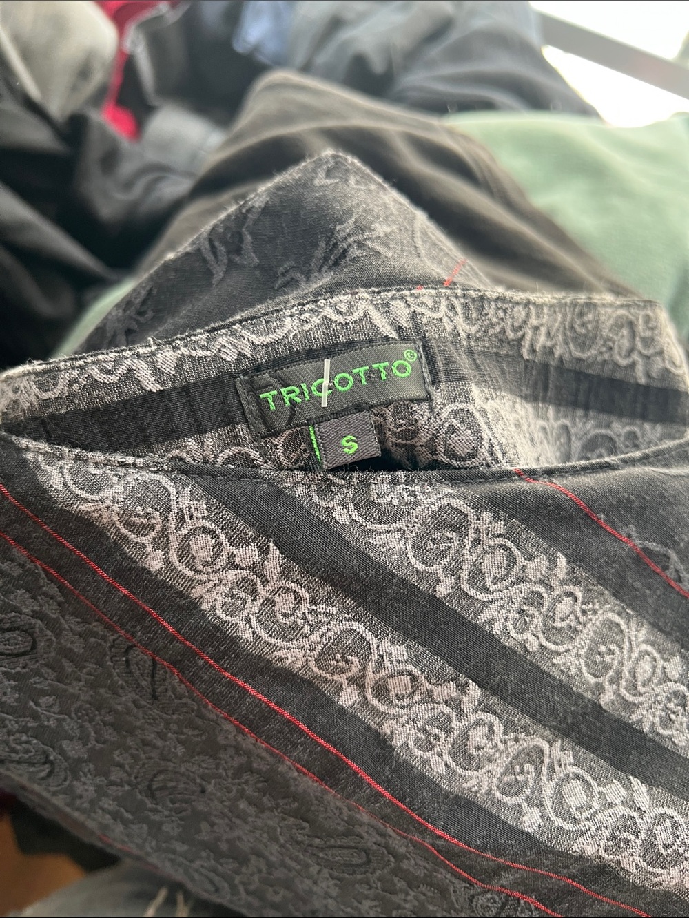 Tricotto Black A-Line Skirt with Gray Stripe and Red Pinstripe Accents - Picture 5 of 6